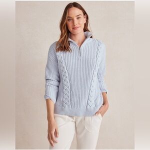 NWT S HAVEN WELL BLUE Shaker stitch woman classic exaggerated 1/2 zip sweater